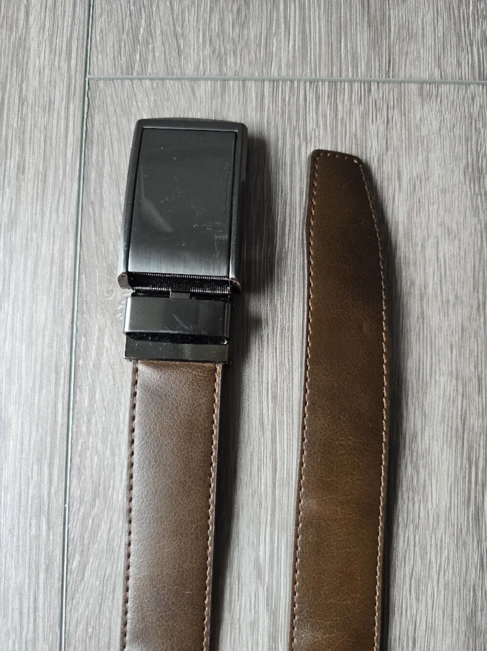 SlideBelts Brown Leather Ratchet Belt Adjustable No Hole Gunmetal Buckle Men's
